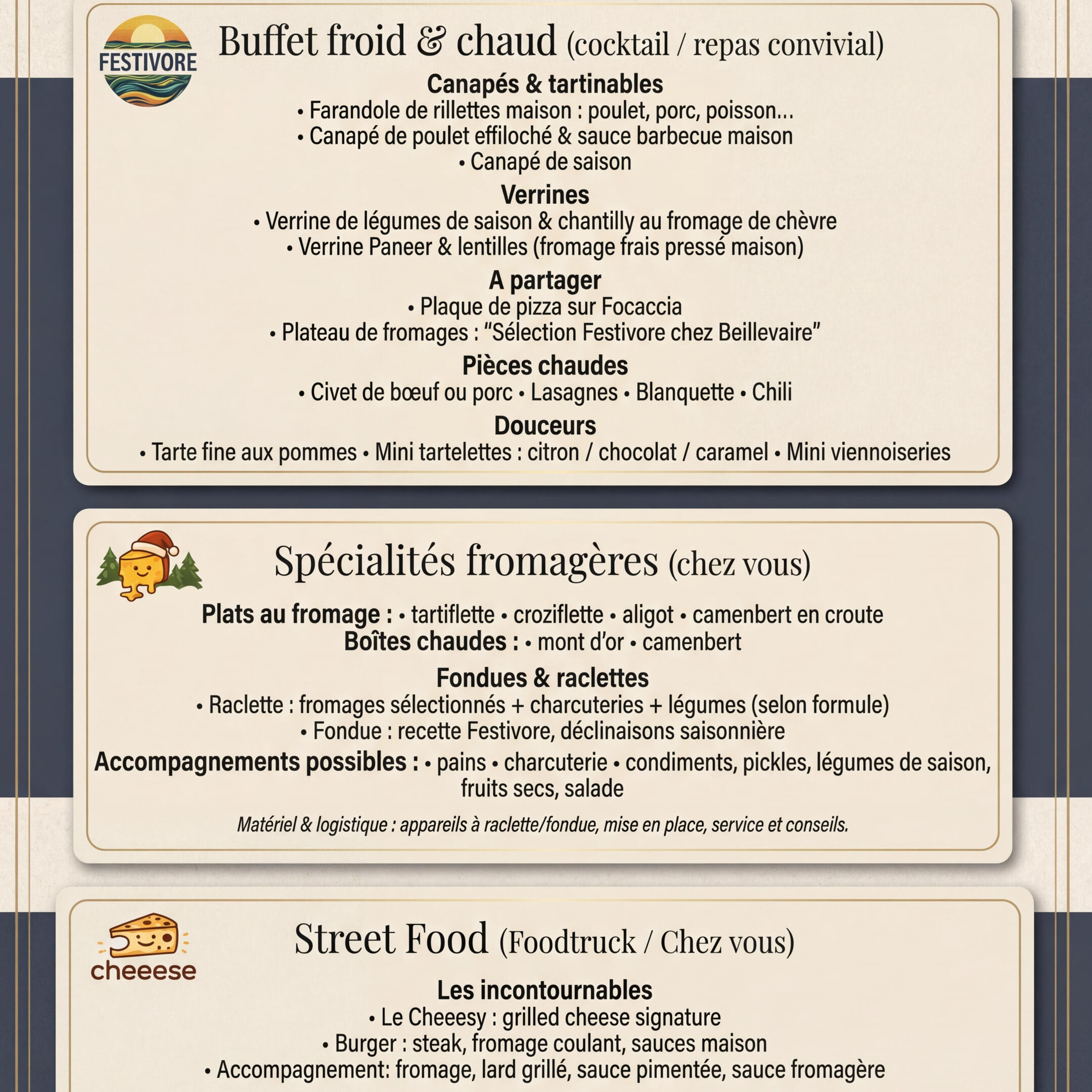 le menu festivore Festivore, la restauration festive adaptée à vos envies