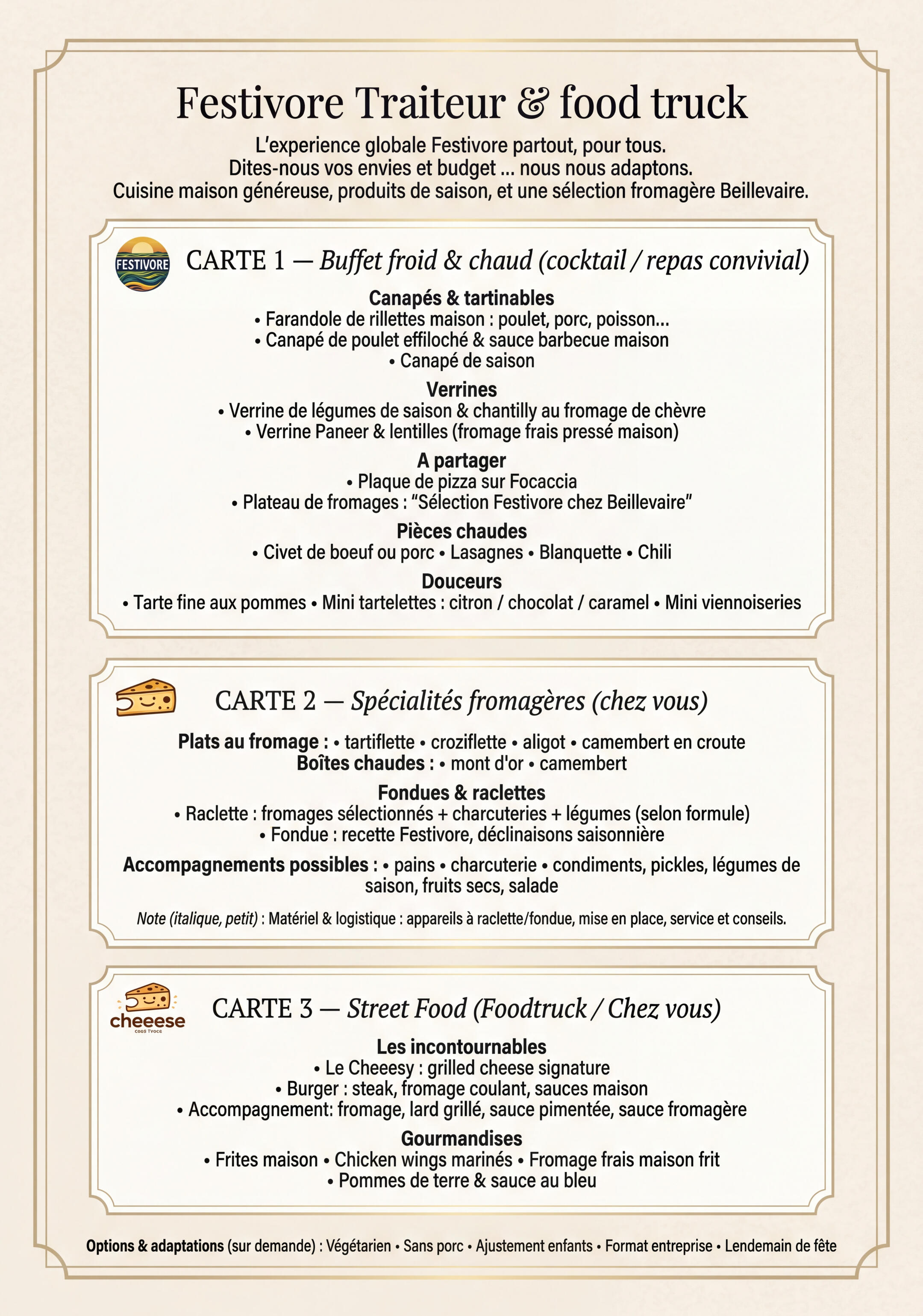 le menu festivore Festivore, la restauration festive adaptée à vos envies